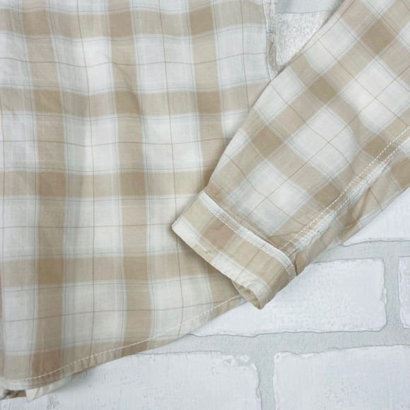 WE THE FREE Plaid Button Down Shirt Tan Cream Long Sleeve‎ Casual Top Small - Picture 8 of 16